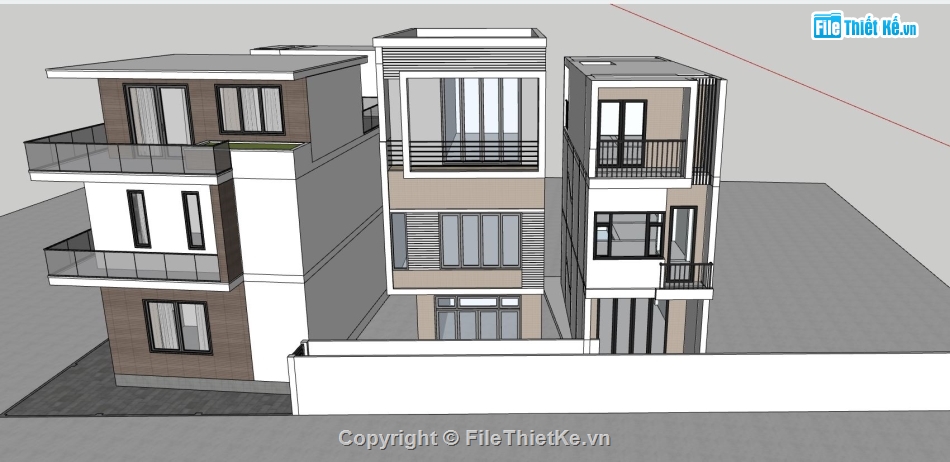 nhà phố 3 tầng,thiết kế nhà 3 tầng,file sketchup nhà phố 3 tầng,phối cảnh nhà phố 3 tầng