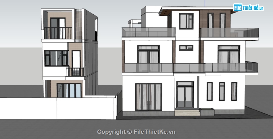 nhà phố 3 tầng,thiết kế nhà 3 tầng,file sketchup nhà phố 3 tầng,phối cảnh nhà phố 3 tầng