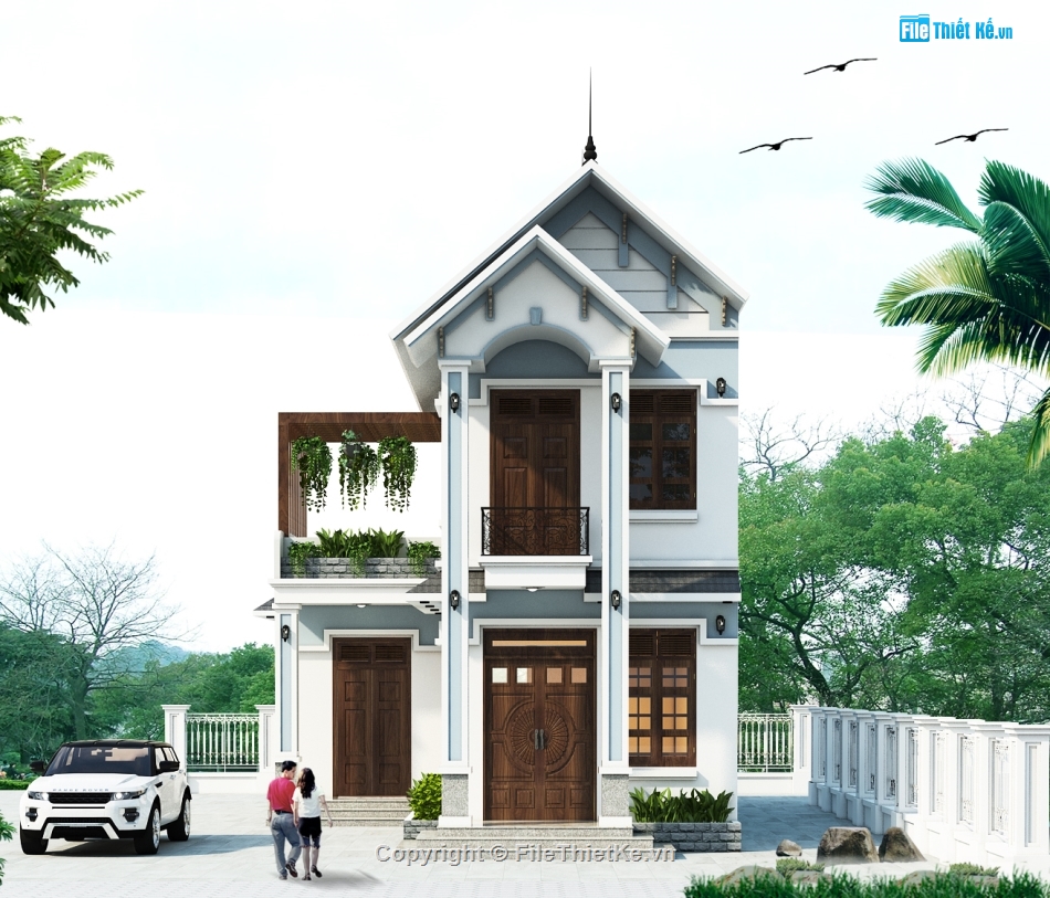phối cảnh nhà,kiến trúc nhà 2 tầng,kết cấu nhà 2 tầng,nhà chữ L 2 tầng mái thái