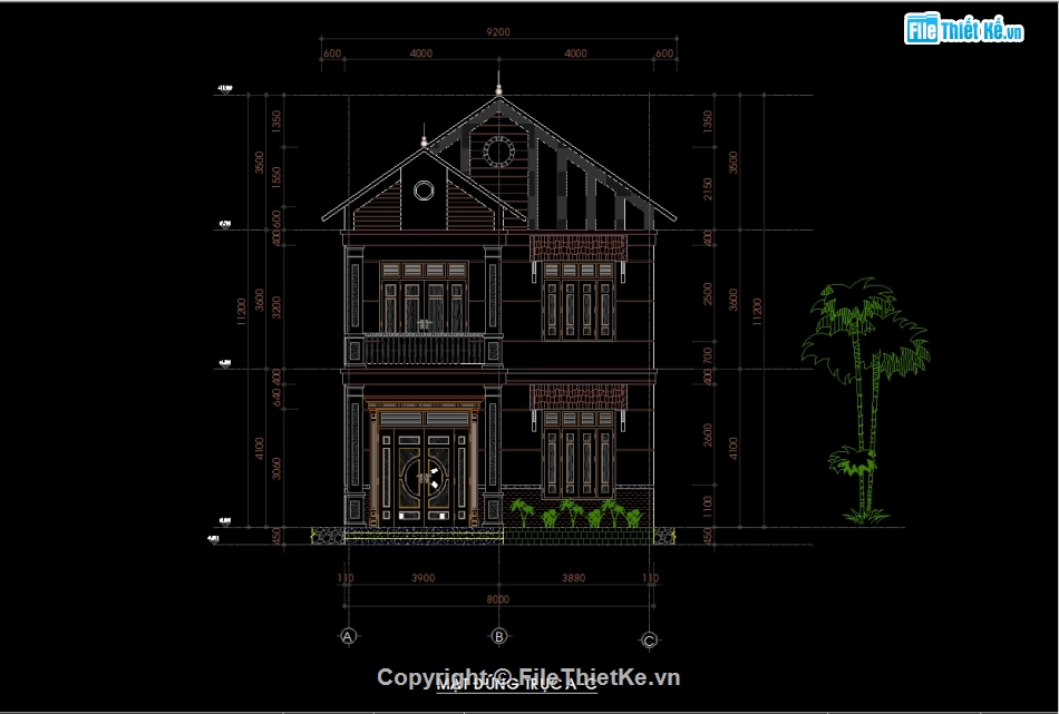 biệt thự mái thái 2 tầng,Biệt thự 2 tầng 8x12m,Bản vẽ biệt thự 2 tầng,Autocad biệt thự 2 tầng,File cad biệt thự 2 tầng
