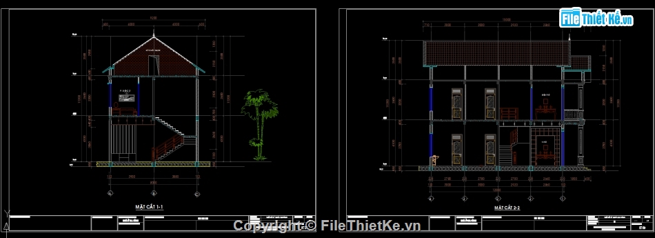 biệt thự mái thái 2 tầng,Biệt thự 2 tầng 8x12m,Bản vẽ biệt thự 2 tầng,Autocad biệt thự 2 tầng,File cad biệt thự 2 tầng