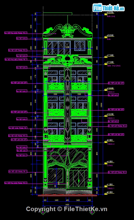 File cad nhà phố tân cổ điển,nhà phố 4 tầng 1 hầm,Nhà phố 4 tầng 1 hầm 6.4x20.5m,file cad nhà phố 4 tầng,bản vẽ nhà phố 4 tầng