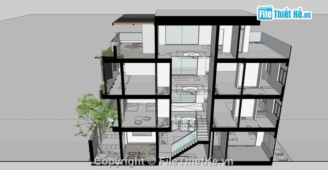 nhà 4 tầng,Sketchup nhà,nhà phố 4 tầng  Sketchup,Sketchup nhà phố