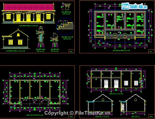 Bản vẽ autocad nhà cấp 4 rộng 7.8m x16.5m