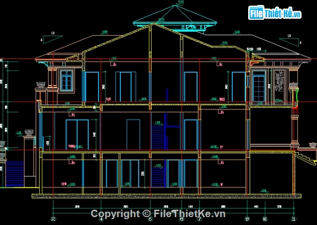 nhà 3 tầng,cad nhà,file nhà 3 tầng