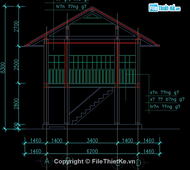 Bản CAD đo vẽ nhà sàn Bác Hồ