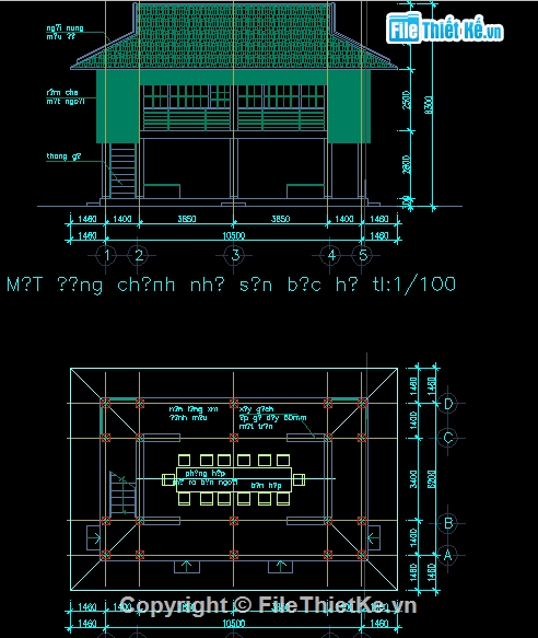 Bản CAD đo vẽ nhà sàn Bác Hồ