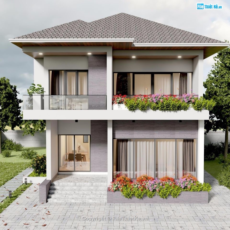 biệt thự 2 tầng,biệt thự  su,sketchup biệt thự,dựng biệt thự 2 tầng 10x10m,Model Sketchup biệt thự 2 tầng