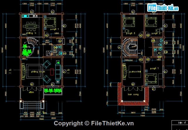 bản vẽ nhà 2 tầng,thiết kế nhà mái thái,nhà kích thước 7 x 12.3m