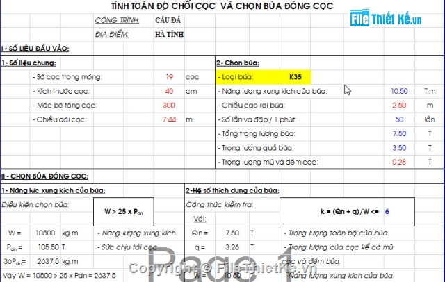 cọc,máy đóng cọc,bảng tính cọc