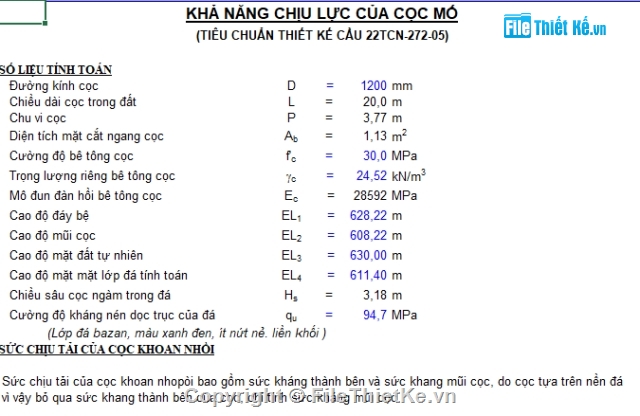 Cầu,khoan nhồi cọc,cọc nhồi,cọc khoan nhồi,tính toán sức chịu tải của cọc khoan nhồi,Kiểm tra sức chịu tải của cọc khoan nhồi