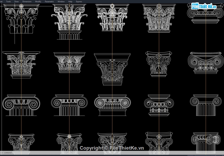 file cad đầu cột,cad chi tiết đầu cột,chi tiết đầu cột,cad đầu cột tân cổ điển,Bản vẽ chi tiết đầu cột