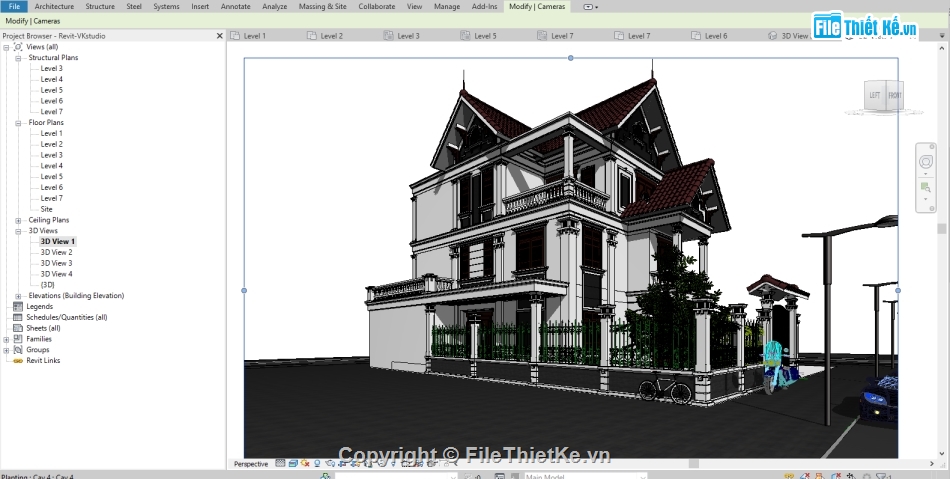 bản vẽ biệt thự 3 tầng,bản vẽ revit biệt thự 3 tầng,mẫu biệt thự 3 tầng 10x22m,file biệt thự 3 tầng