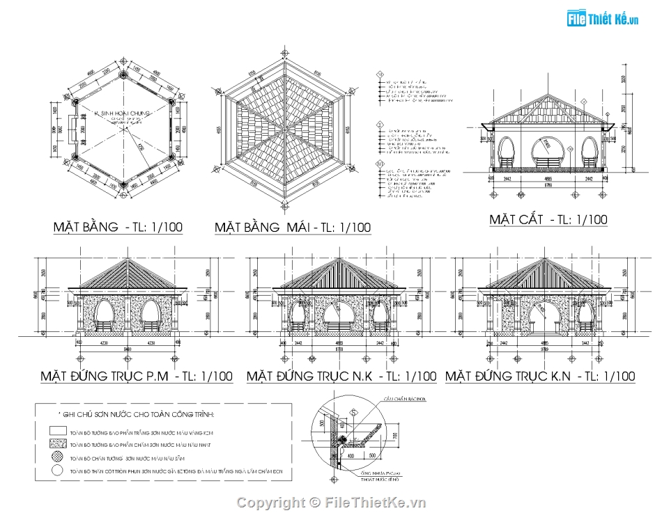 Bản vẽ autocad chòi lục giác 4.25x3.6m