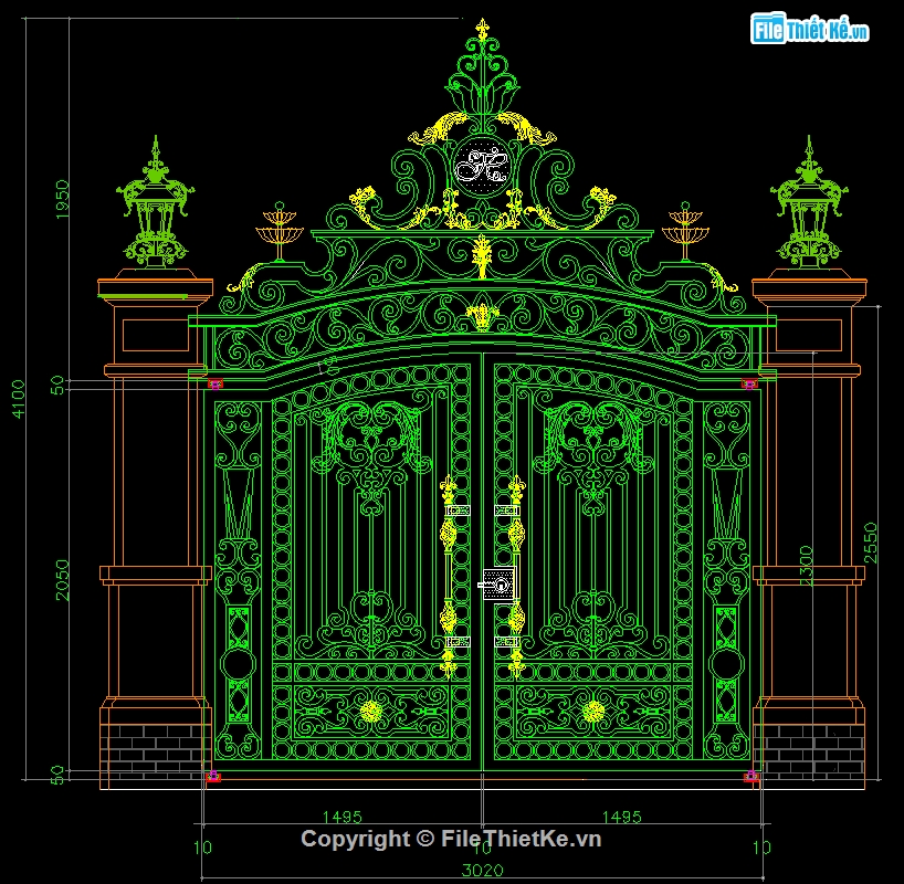 Cổng cnc 2 cánh,Hàng rào CNC đẹp,File cad cổng cnc đẹp,Autocad cổng cnc đẹp,File cad hàng rào cnc đẹp