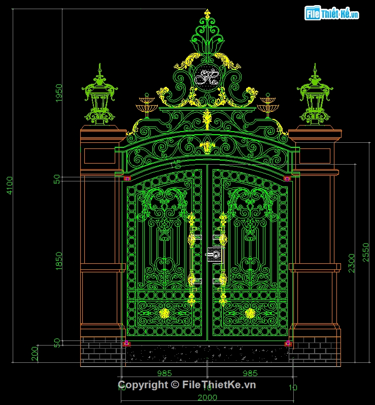 Cổng cnc 2 cánh,Hàng rào CNC đẹp,File cad cổng cnc đẹp,Autocad cổng cnc đẹp,File cad hàng rào cnc đẹp