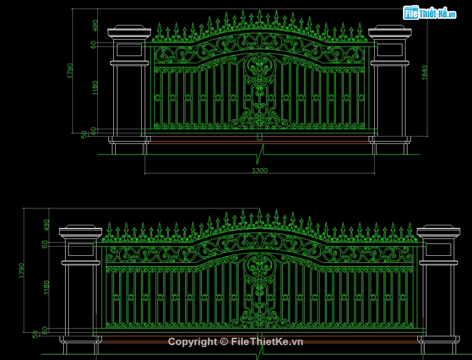 Cổng cnc 2 cánh,Hàng rào CNC đẹp,File cad cổng cnc đẹp,Autocad cổng cnc đẹp,File cad hàng rào cnc đẹp