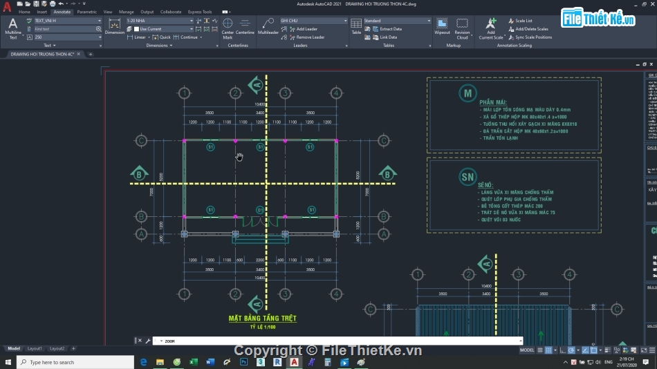 nhà văn hóa 7x10.4m,hội trường nhà văn hóa thôn,nhà văn hóa thôn,file cad nhà văn hóa,bản vẽ nhà văn hóa