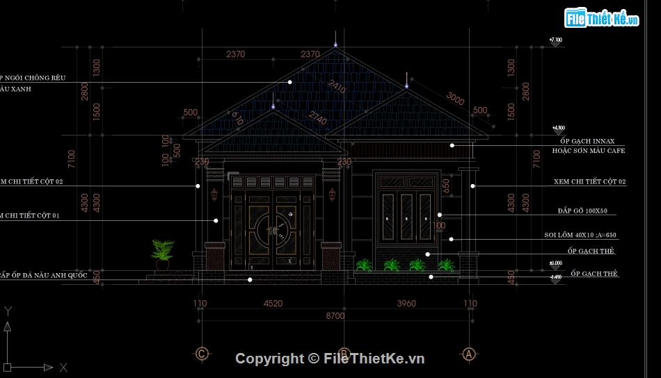 biệt thự mái nhật 1 tầng,Kiến trúc biệt thự mái Nhật,Biệt thự 1 tầng 8.7x17m,Autocad biệt thự 1 tầng,Cad biệt thự 1 tầng