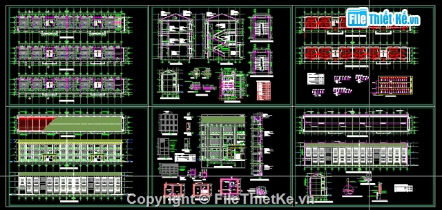 Bản vẽ,Bản vẽ autocad,kiến trúc 3 tầng,3 tầng,autocad,trường học 3 tầng