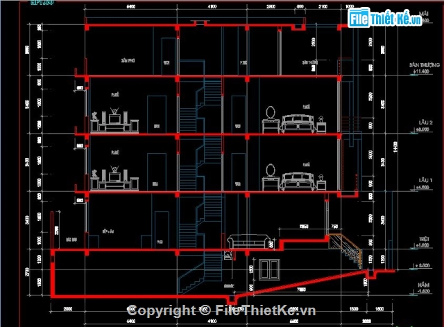 Bản vẽ autocad kiến trúc + kết cấu nhà phố kích thước 5x15m, 1 ...