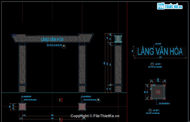 thiết kế cổng làng,Cổng làng,bản vẽ cổng làng