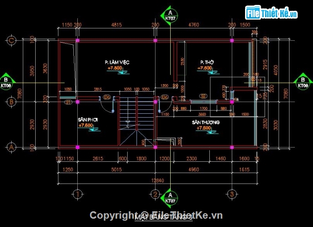 bản vẽ 3 tầng,nhà phố 3 tầng,nhà kích thước 7 x 12m