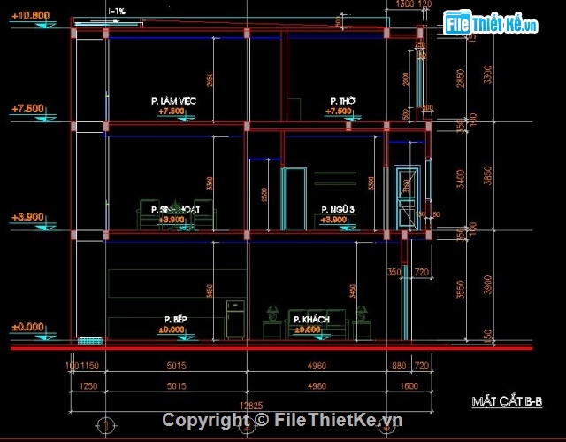 bản vẽ 3 tầng,nhà phố 3 tầng,nhà kích thước 7 x 12m