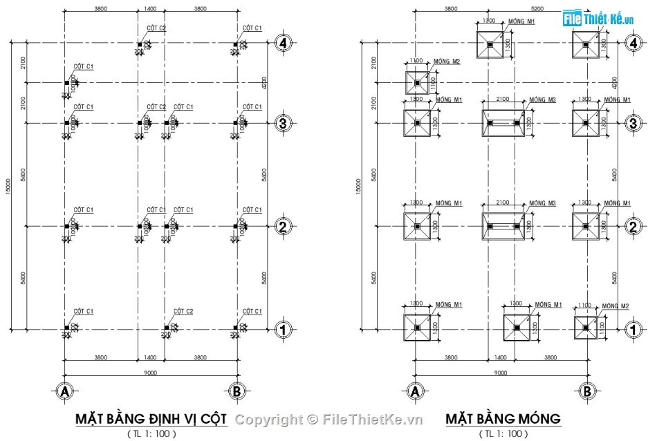 Bản vẽ autocad nhà cấp 4 kích thước 9x17m mái thái