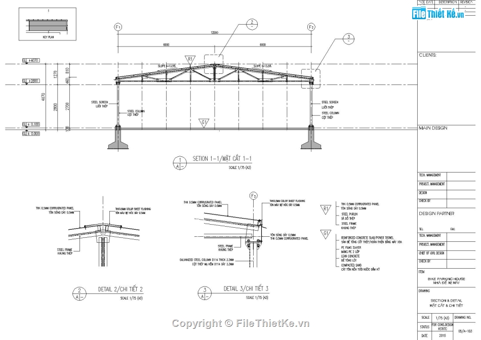 Nhà kho khung kèo 12m,Nhà kho 12x44m,Bản vẽ thiết kế kho chứa khung thép,Kết cấu vì kèo tam giác,File autocad nhà kho kết cấu thép,Nhà để xe 12x44m