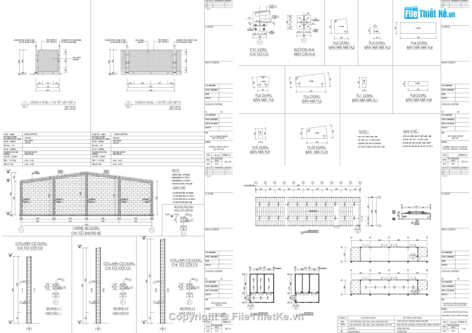 Nhà kho khung kèo 12m,Nhà kho 12x44m,Bản vẽ thiết kế kho chứa khung thép,Kết cấu vì kèo tam giác,File autocad nhà kho kết cấu thép,Nhà để xe 12x44m