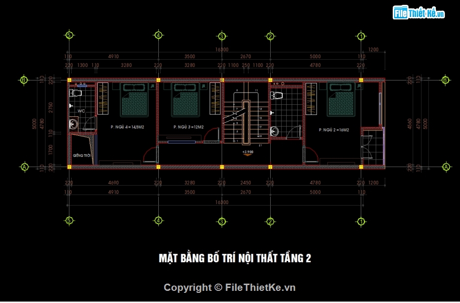 nhà phố 3 tầng file cad,file cad nhà phố 3 tầng,bản vẽ nhà phố 3 tầng,autocad nhà phố 3 tầng,Nhà phố 3 tầng 5x16.3m