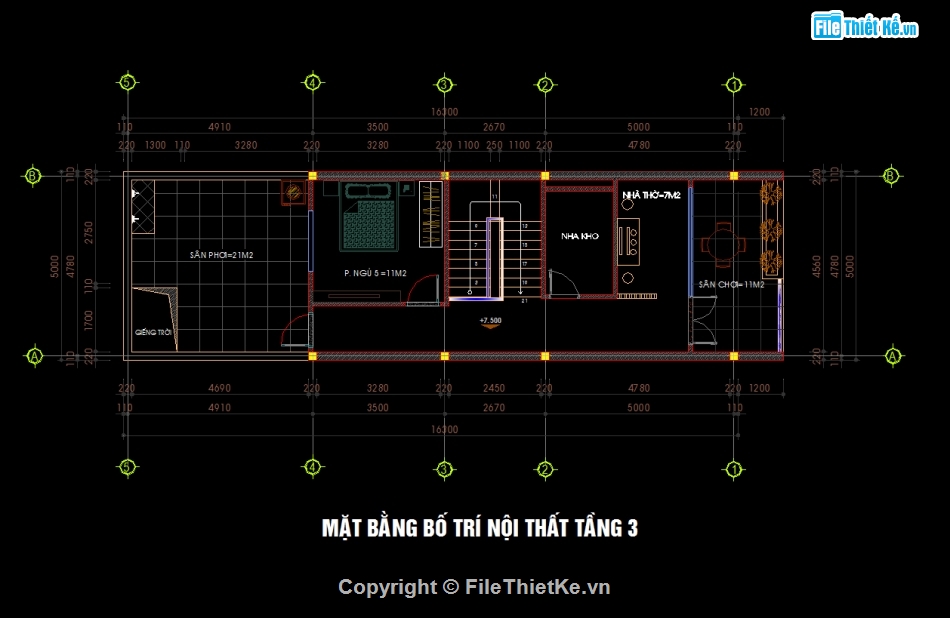 nhà phố 3 tầng file cad,file cad nhà phố 3 tầng,bản vẽ nhà phố 3 tầng,autocad nhà phố 3 tầng,Nhà phố 3 tầng 5x16.3m