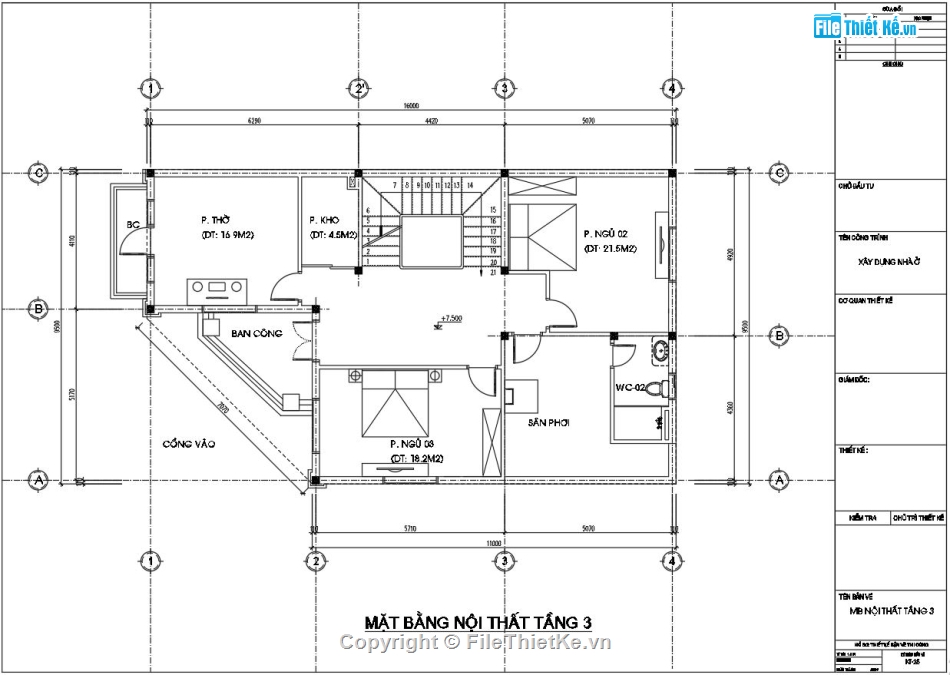 Nhà phố 3 tầng mái thái,bản vẽ nhà phố 9.5x16m,file cad biệt thự phố,nhà phố 3 tầng file cad,autocad nhà phố 3 tầng