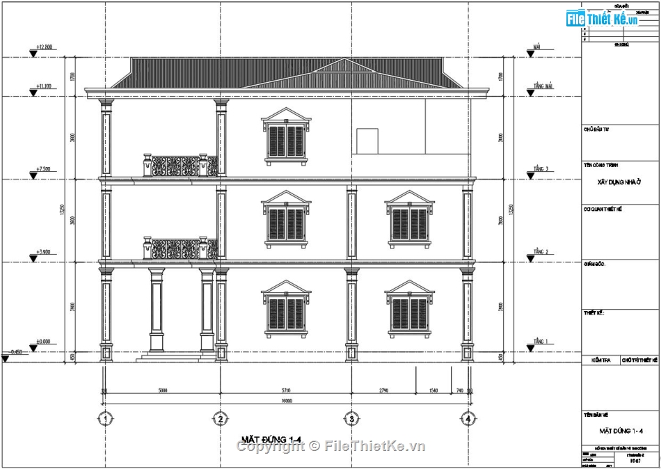 Nhà phố 3 tầng mái thái,bản vẽ nhà phố 9.5x16m,file cad biệt thự phố,nhà phố 3 tầng file cad,autocad nhà phố 3 tầng