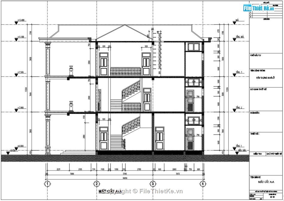 Nhà phố 3 tầng mái thái,bản vẽ nhà phố 9.5x16m,file cad biệt thự phố,nhà phố 3 tầng file cad,autocad nhà phố 3 tầng