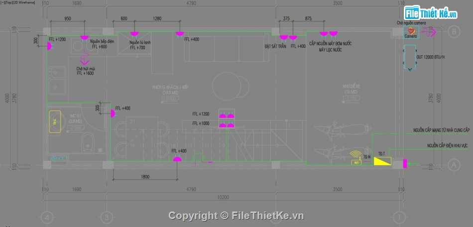 Điện nước nhà phố 4 tầng,Cad điện nước,Autocad điện nước,Hệ thống điện nước nhà phố