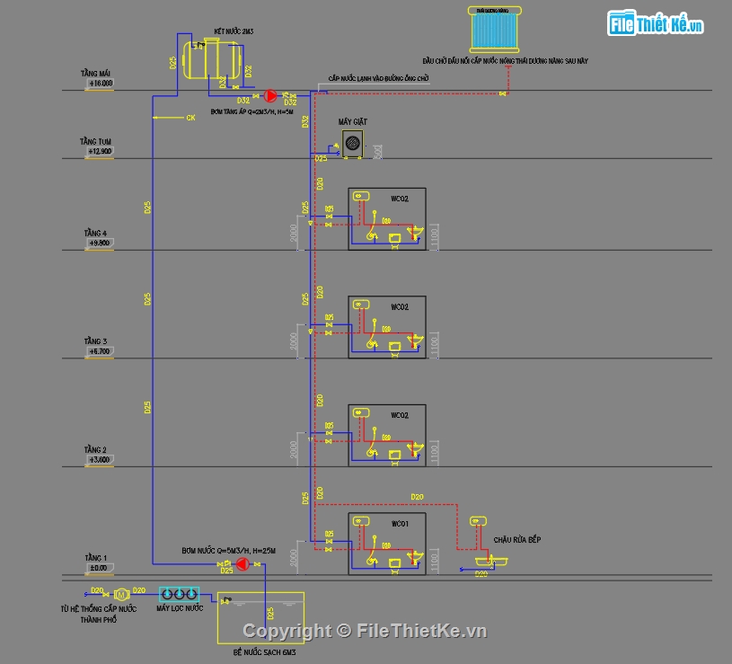 Điện nước nhà phố 4 tầng,Cad điện nước,Autocad điện nước,Hệ thống điện nước nhà phố