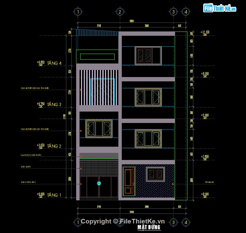 Nhà phố 4 tầng file cad,autocad nhà phố 4 tầng,bản vẽ nhà phố 4 tầng,file cad nhà phố 4 tầng,nhà phố 4 tầng file autocad