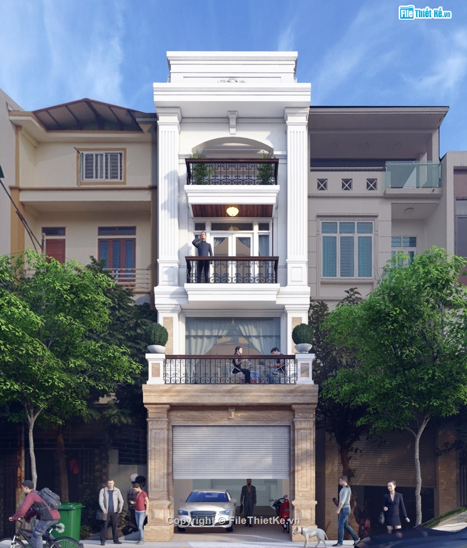 Nhà phố 4 tầng tân cổ điển,Nhà phố 4 tầng đẹp,nhà 4 tầng tân cổ điển,Thiết kế nhà phố 4 tầng đẹp,nhà phố 4 tầng 5x19.2m