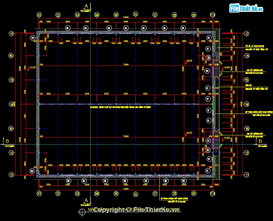 Nhà xưởng cho thuê,File cad nhà xưởng 54x22m,Nhà xưởng file cad,Bản vẽ nhà xưởng file cad,Autocad nhà xưởng