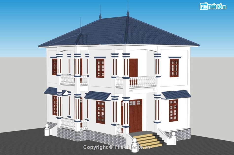 nhà 2 tầng mái nhật,nhà vườn 2 tầng,biệt thự 2 tầng,bản vẽ biệt thự 2 tầng,file sketchup biệt thự 2 tầng,file cad biệt thự 2 tầng