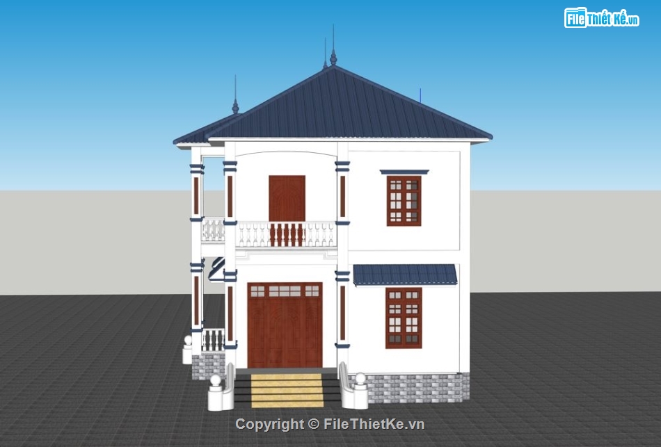 nhà 2 tầng mái nhật,nhà vườn 2 tầng,biệt thự 2 tầng,bản vẽ biệt thự 2 tầng,file sketchup biệt thự 2 tầng,file cad biệt thự 2 tầng