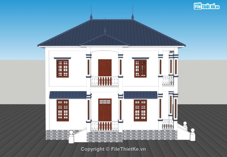 nhà 2 tầng mái nhật,nhà vườn 2 tầng,biệt thự 2 tầng,bản vẽ biệt thự 2 tầng,file sketchup biệt thự 2 tầng,file cad biệt thự 2 tầng