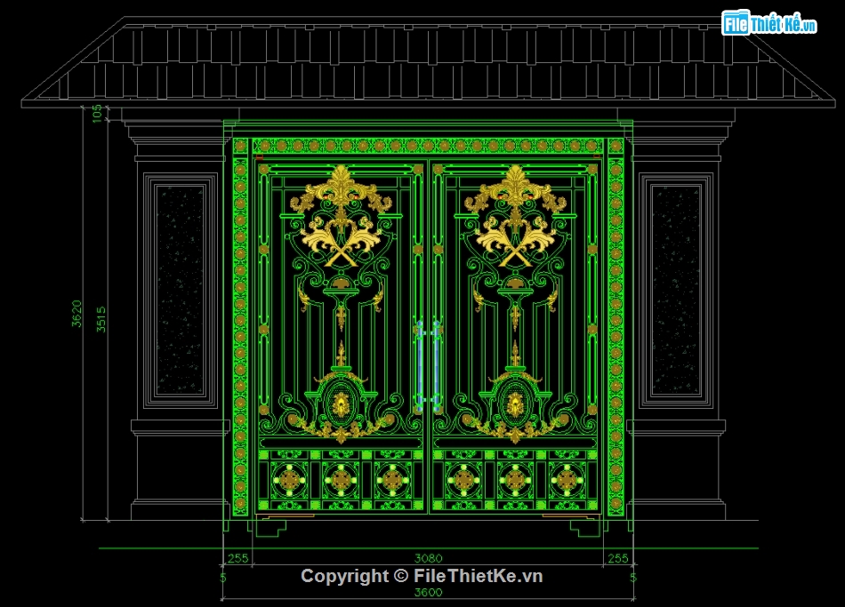 bản vẽ cổng hoa văn,cửa cổng CNC,File cad cửa cổng cnc,Autocad cửa cổng cnc đẹp,Bản vẽ cửa cổng cnc đẹp