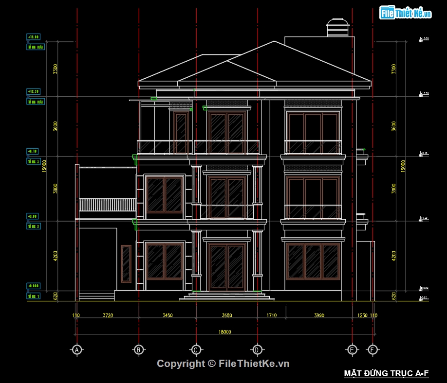 Biệt thự 3 tầng mái Nhật,Biệt thự 3 tầng 18x19m,File cad  biệt thự 3 tầng,biệt thự 3 tầng file cad,autocad biệt thự 3 tầng