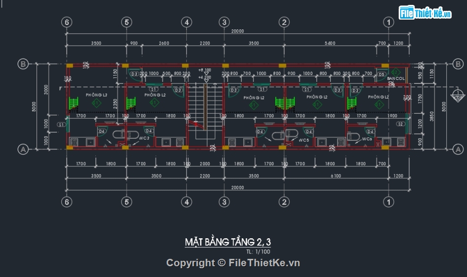 Nhà trọ 4 tầng,File cad nhà trọ 4 tầng,Bản vẽ nhà trọ 4 tầng,Autocad nhà trọ 4 tầng,Nhà trọ 4 tầng file cad