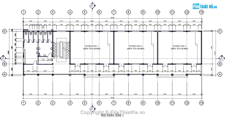 bản vẽ trường mầm non,trường mầm non 3 tầng 11x40m,file cad trường mầm non,trường mầm non 3 tầng,autocad trường mầm non