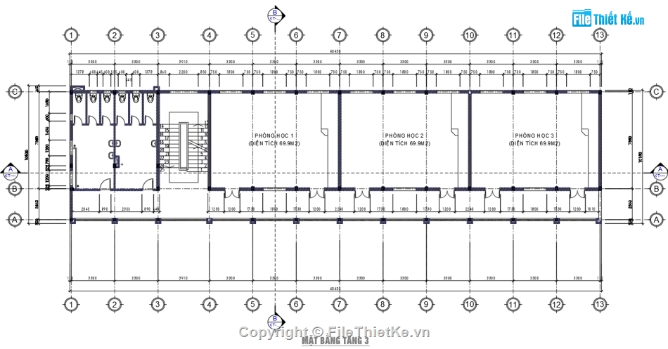 bản vẽ trường mầm non,trường mầm non 3 tầng 11x40m,file cad trường mầm non,trường mầm non 3 tầng,autocad trường mầm non