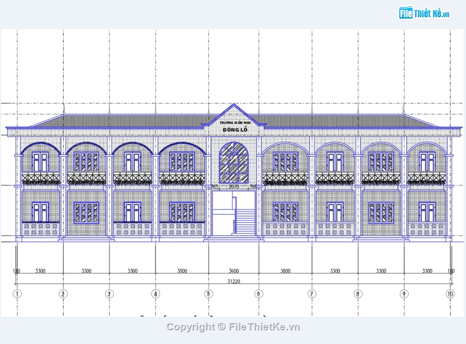 Trường mầm non 2 tầng,bản vẽ trường mầm non,trường mầm non 11x31m,file cad trường mầm non,trường mầm non file autocad